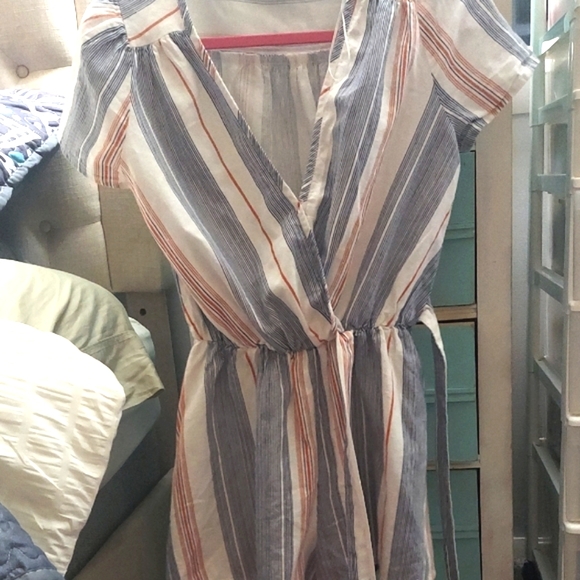 miami Pants - Francesca's Mi Ami Boho Striped V Neck Wrapped Shorts One-piece Jumper Sz M
